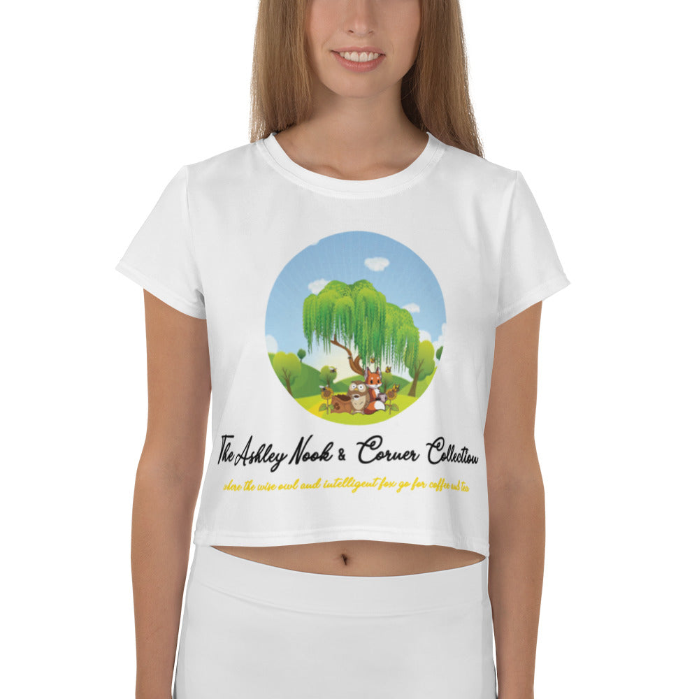 All-Over Print Crop Tee and tree logo